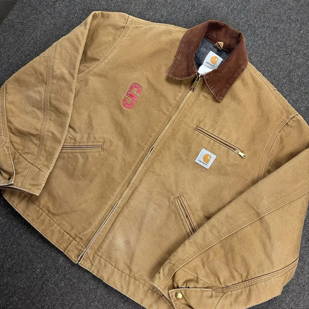 Vintage Carhartt Detroit Jacket J01 BRN Blanket Lined Tan Size 48 RARE *logo‎